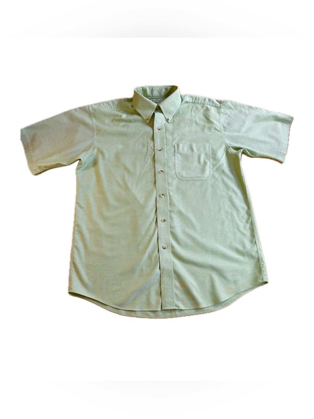 L.L. Bean Mens M Short Sleeve Button Down Shirt Sage Green Oxford Cotton